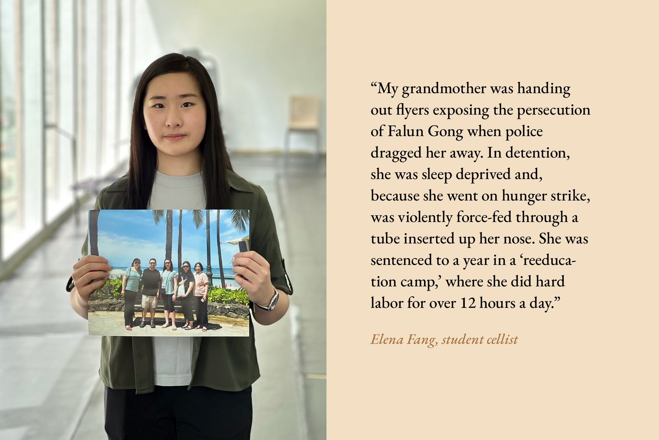 In their own words: <a target='_blank' href='https://www.shenyuncommunity.org/post/elena-fang'>Lisez l'histoire d'Elena Fang, étudiante violoncelliste, ici.</a>