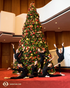 Habituellement, Noël est inclus dans la première semaine de la tournée. Ici, à Houston, quelques danseurs décorent l'Arbre de Noël. (Photo de la projectionniste Annie Li)